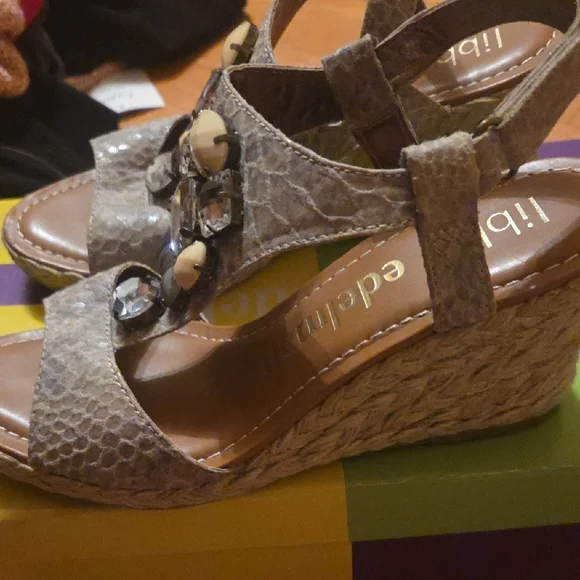 Libbey Brown Wedge Sandals with Chic Embellishments - Picture 3 of 4
